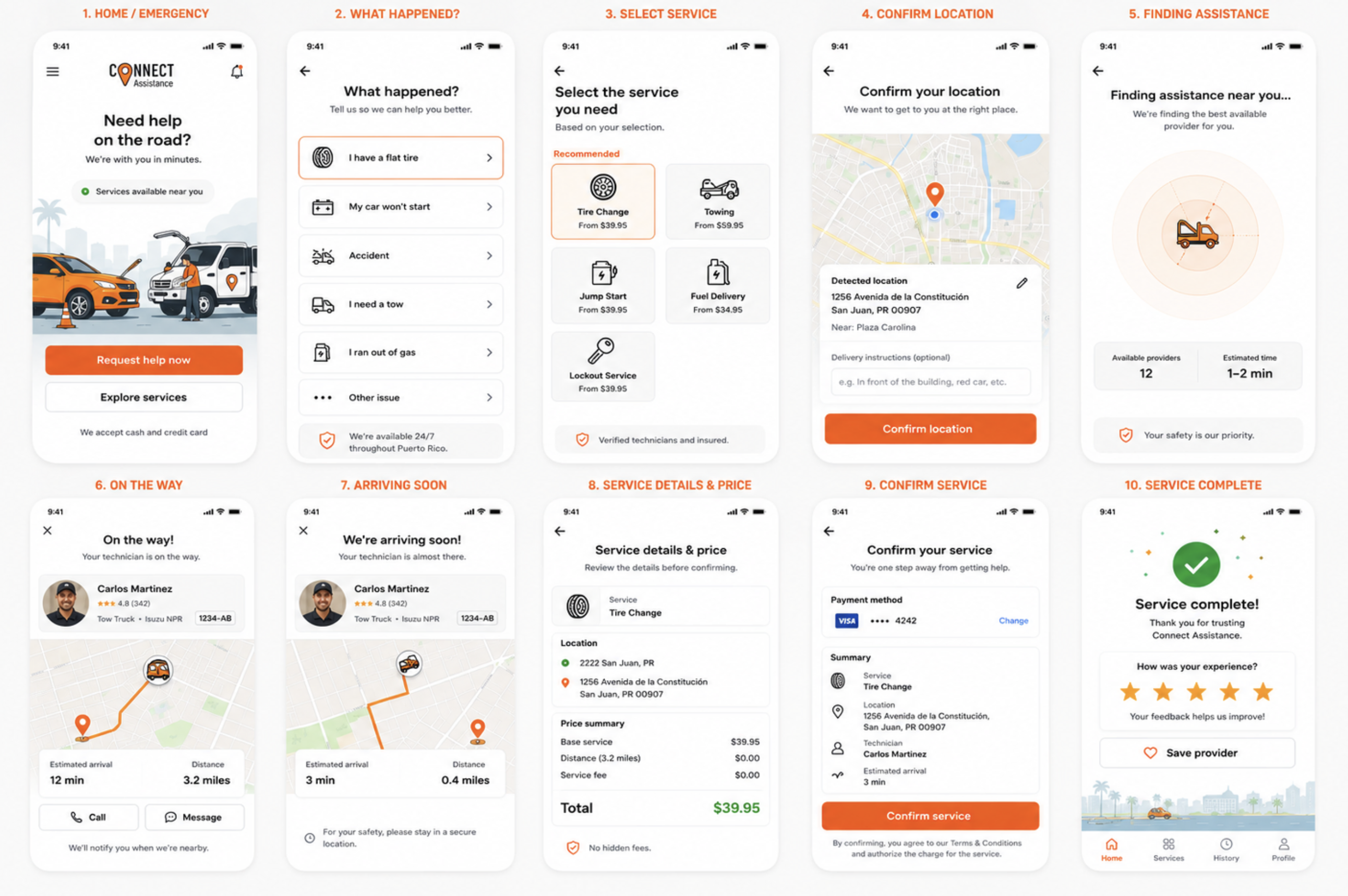 Connect Assistance app screens