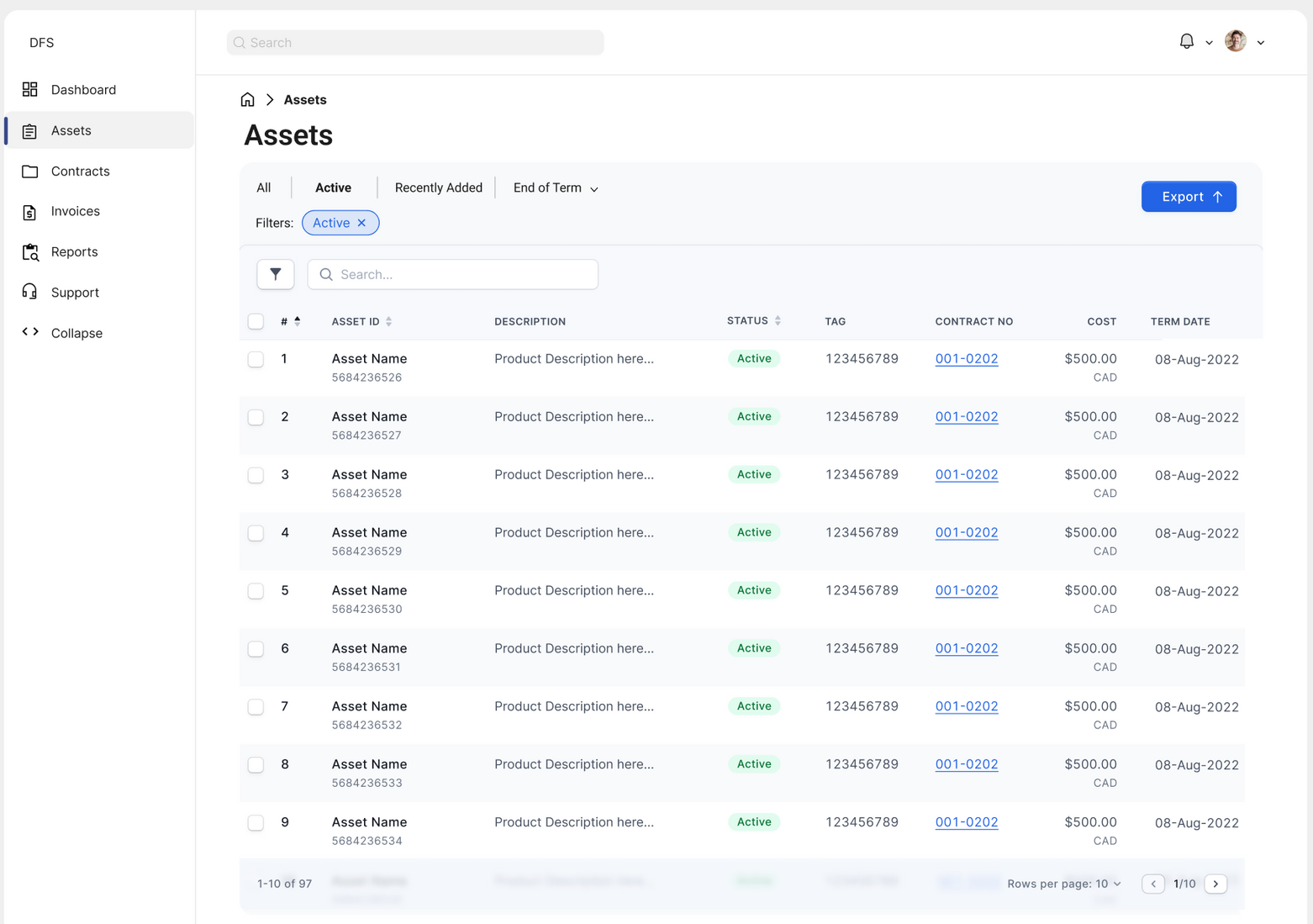 Invoices view