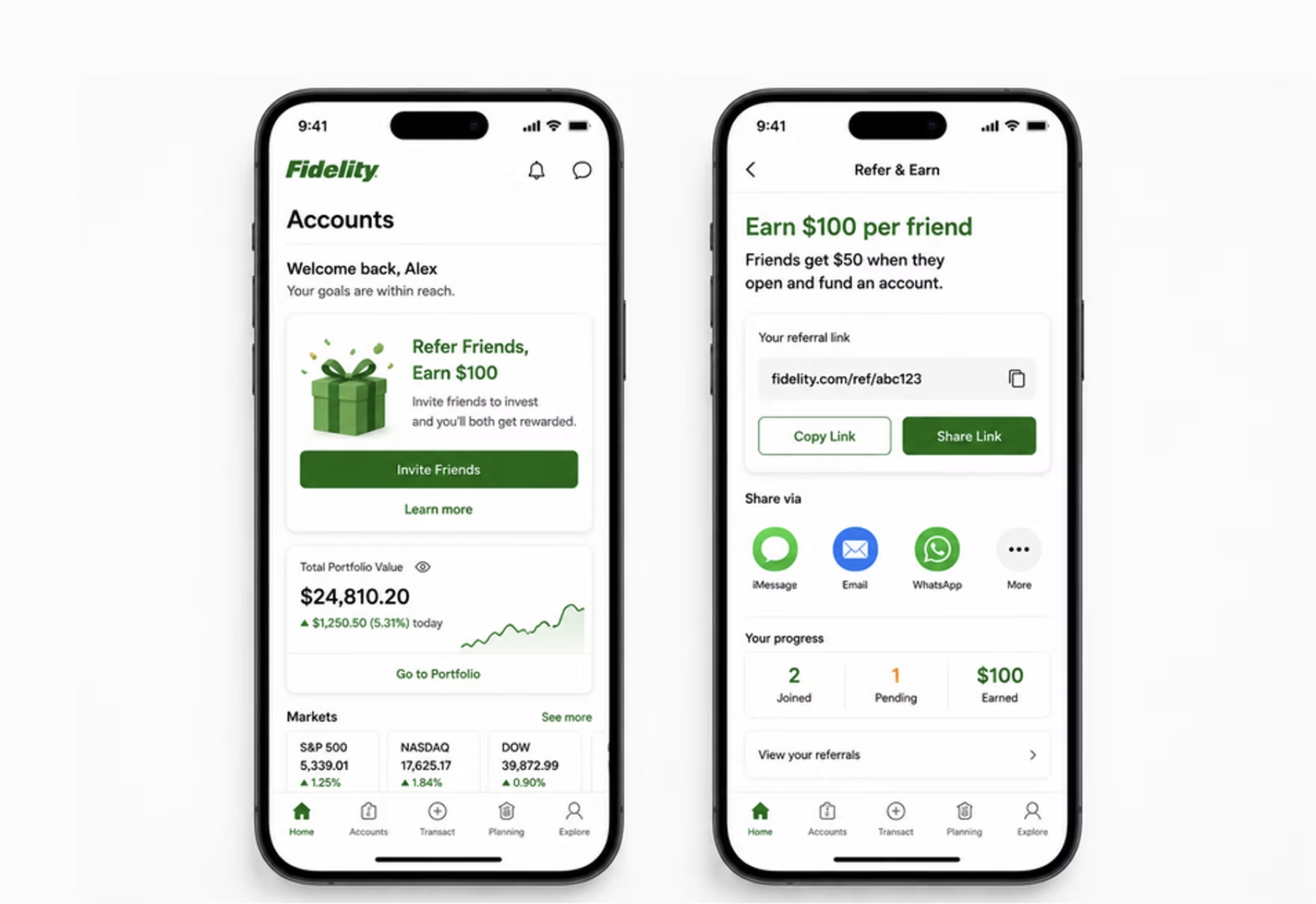 Fidelity referral program screens