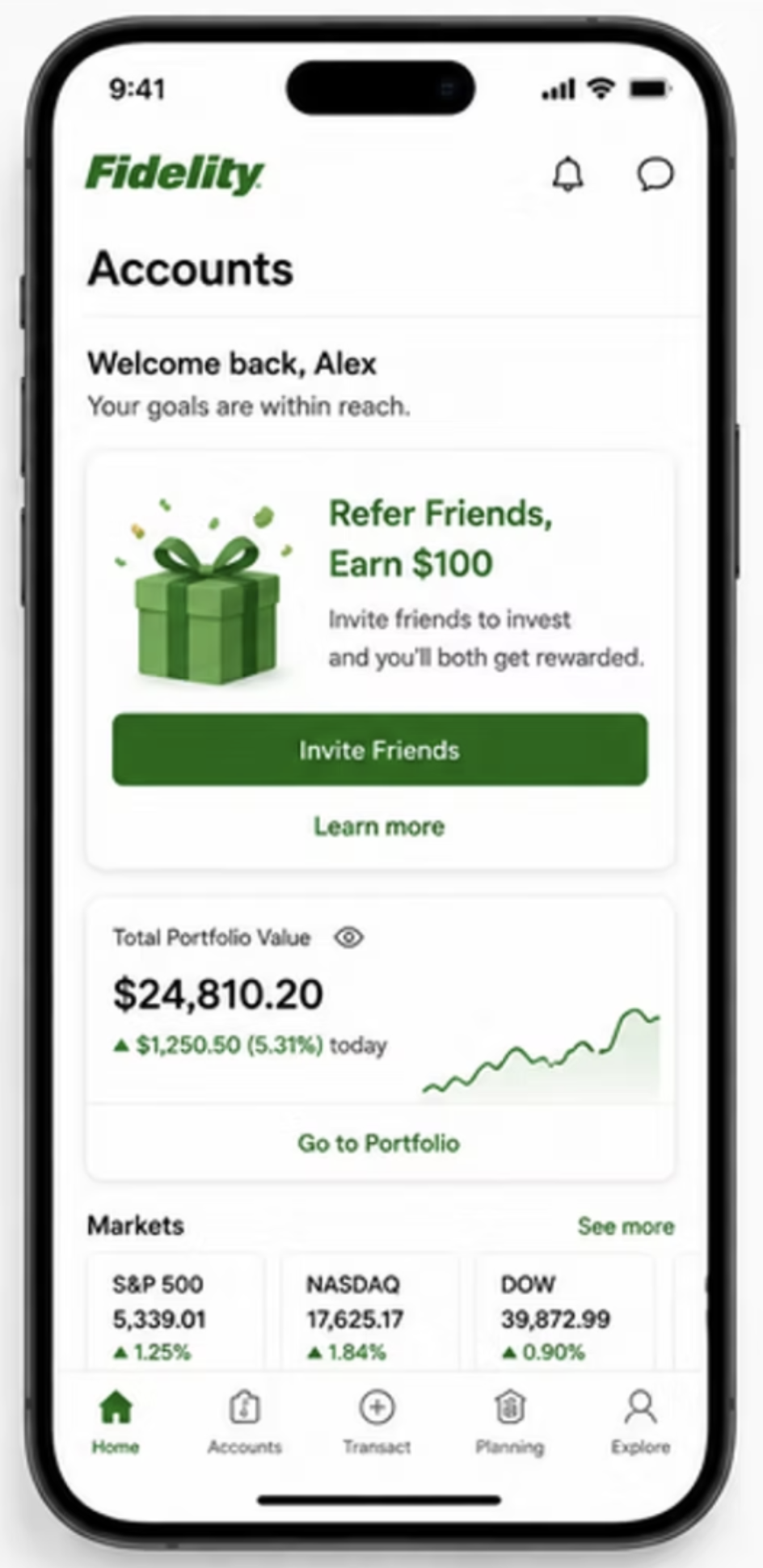 Fidelity home screen